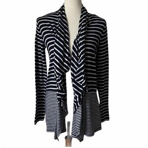 Poof Striped Long Cardigan Black Size S